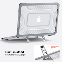 Load image into Gallery viewer, ProElite Transparent Case for MacBook Neo 13 inch 2026 Model Touch ID, Heavy Duty Honeycomb Hard Shell with Slim TPU Bumper and Fold Kickstand, Grey
