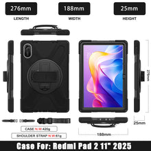 Load image into Gallery viewer, ProElite for Xiaomi Redmi Pad 2 11 inch Case, Rugged 3 Layer Armor case Cover for Xiaomi Redmi Pad 2 11 inch Case with Hand Grip and Rotating Kickstand with Shoulder Strap, Black