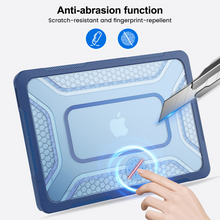 Load image into Gallery viewer, ProElite Transparent Case for MacBook Neo 13 inch 2026 Model Touch ID, Heavy Duty Honeycomb Hard Shell with Slim TPU Bumper and Fold Kickstand, Dark Blue