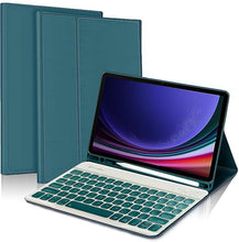 Load image into Gallery viewer, (Refurbished) ProElite Keyboard case for Samsung Galaxy Tab S9 11 inch/S9 Fe 10.9 inch, Magnetic Detachable Wireless Bluetooth Keyboard with S Pen Holder and Built-in 7-Colors Backlit, Dark Green