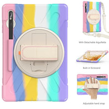 Load image into Gallery viewer, ProElite Rugged 3 Layer Armor case Cover for Samsung Galaxy Tab S7 FE/S8 Plus/S7 Plus 12.4 Inch SM-X800/X806/T970/T975/T976 with SPen Holder, Hand Grip and Rotating Kickstand, Rainbow Pink