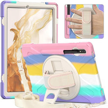 Load image into Gallery viewer, ProElite Rugged 3 Layer Armor case Cover for Samsung Galaxy Tab S7 FE/S8 Plus/S7 Plus 12.4 Inch SM-X800/X806/T970/T975/T976 with SPen Holder, Hand Grip and Rotating Kickstand, Rainbow Pink