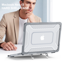Load image into Gallery viewer, ProElite Transparent Case for MacBook Neo 13 inch 2026 Model Touch ID, Heavy Duty Honeycomb Hard Shell with Slim TPU Bumper and Fold Kickstand, Grey