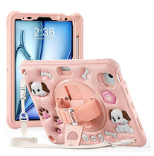 Load image into Gallery viewer, ProElite Cover for iPad Air 11 M3/M2 2025/2024/ Pro 11 4th/3rd Gen/Air 5/4 Gen 10.9 inch Case, Tough Bubble Kids Case with Pencil Holder with Rotating Kickstand & Shoulder Strap, Pink