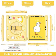 Load image into Gallery viewer, ProElite Cover for iPad Air 11 M3/M2 2025/2024/ Pro 11 4th/3rd Gen/Air 5/4 Gen 10.9 inch Case, Tough Bubble Kids Case with Pencil Holder with Rotating Kickstand & Shoulder Strap, Yellow