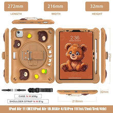 Load image into Gallery viewer, ProElite Cover for iPad Air 11 M3/M2 2025/2024/ Pro 11 4th/3rd Gen/Air 5/4 Gen 10.9 inch Case, Tough Bubble Kids Case with Pencil Holder with Rotating Kickstand & Shoulder Strap, Brown