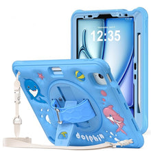 Load image into Gallery viewer, ProElite Cover for iPad Air 11 M3/M2 2025/2024/ Pro 11 4th/3rd Gen/Air 5/4 Gen 10.9 inch Case, Tough Bubble Kids Case with Pencil Holder with Rotating Kickstand & Shoulder Strap, Blue