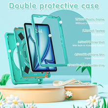 Load image into Gallery viewer, ProElite Cover for iPad Air 11 M3/M2 2025/2024/ Pro 11 4th/3rd Gen/Air 5/4 Gen 10.9 inch Case, Tough Bubble Kids Case with Pencil Holder with Rotating Kickstand & Shoulder Strap, Green
