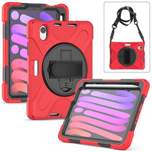 Load image into Gallery viewer, ProElite Rugged 3 Layer Armor case Cover for Apple iPad Mini 6/Mini 7 8.3 inch with Hand Grip, Pencil Holder and Rotating Kickstand, Red