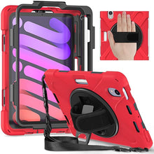 Load image into Gallery viewer, ProElite Rugged 3 Layer Armor case Cover for Apple iPad Mini 6/Mini 7 8.3 inch with Hand Grip, Pencil Holder and Rotating Kickstand, Red