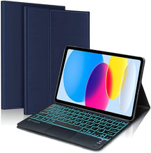 Load image into Gallery viewer, ProElite TouchPad Keyboard case for Apple iPad (A16) 11th/10th Gen 2025/2022, with Pencil Holder, Magnetic Detachable Wireless Bluetooth TouchPad Keyboard Built-in 7-Colors Backlit, Dark Blue