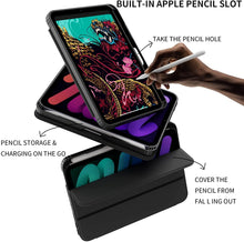 Load image into Gallery viewer, ProElite Cover Case for Apple iPad Mini 6/Mini 7 8.3 inch Case, Smart Flip Case Cover for Apple iPad Mini 6/Mini 7 8.3 inch with Pencil Holder, Black (Transparent Back)