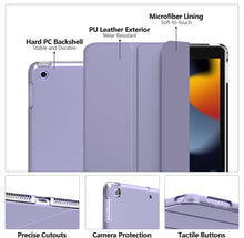 Load image into Gallery viewer, ProElite Smart Flip Case Cover for Apple iPad 10.2" 9th Gen (2021) 8th Gen/7th Gen, with Stylus Pen, Translucent & Hard Back, Purple