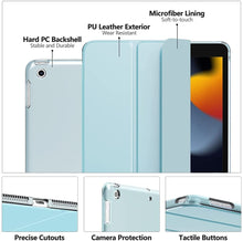 Load image into Gallery viewer, ProElite Smart Trifold Hard Back Flip Stand Case Cover for Apple iPad 9.7 inch 2018/2017 5th 6th Generation with Stylus Pen- Light Blue