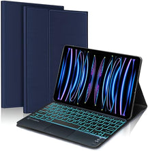 Load image into Gallery viewer, ProElite TouchPad Keyboard case for Apple iPad Pro 11" 4th/3rd Gen 2022/202 & iPad Air 5th/4th Gen 10.9" Pencil Holder, Magnetic Detachable Bluetooth Keyboard Built-in 7-Colors Backlit, Dark Blue