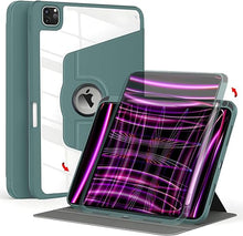 Load image into Gallery viewer, ProElite Cover for iPad Pro 12.9 Cover Case, 360 Degree Rotatable Smart Flip Case Cover for Apple iPad Pro 12.9 inch 2022/2021 6th/5th Gen, Transparent Back with Pencil Holder, Dark Green