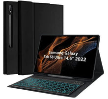 Load image into Gallery viewer, ProElite Keyboard case for Samsung Galaxy Tab S8 Ultra 14.6 inch SM-X900/ X906, Magnetic Detachable Wireless Bluetooth Keyboard Built-in 7-Colors Backlit, with S Pen Holder Black