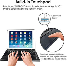 Load image into Gallery viewer, ProElite TouchPad Keyboard case for Apple iPad 10.2" 9th Gen / 8th Gen / 7th Gen, with Pencil Holder, Magnetic Detachable Wireless Bluetooth TouchPad Keyboard Built-in 7-Colors Backlit, Dark Blue