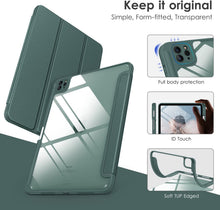 Load image into Gallery viewer, ProElite Smart Flip Case Cover for Apple iPad Air 13 inch/iPad Pro 12.9 inch 2022/2021/2020/2018 6th/5th/4th/3rd Gen, Transparent Back with Pencil Holder, Dark Green