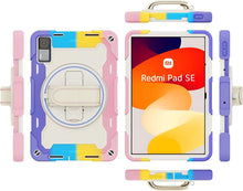 Load image into Gallery viewer, ProElite for Redmi Pad SE case, Rugged 3 Layer Armor case cover for Redmi Pad SE 11 inch with Hand Grip and Rotating KickStand with Shoulder Strap, Rainbow Pink