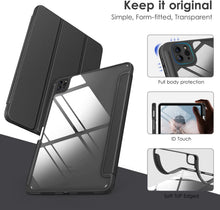Load image into Gallery viewer, ProElite Smart Flip Case Cover for Apple iPad Air 13 inch/iPad Pro 12.9 inch 2022/2021/2020/2018 6th/5th/4th/3rd Gen, Transparent Back with Pencil Holder, Black