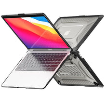 Load image into Gallery viewer, ProElite Transparent Case for MacBook Air 13 inch M2 2025/2024 M1 2021 2020 Release A2337 A2179 A1932 Model Touch ID, Heavy Duty Honeycomb Hard Shell with Slim TPU Bumper and Fold Kickstand, Black