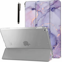 Load image into Gallery viewer, ProElite Smart Trifold Hard Back Flip Stand Case Cover for Apple iPad 9.7 inch 2018/2017 Air 1 Air 2 5th 6th Generation with Stylus Pen- Marble Purple