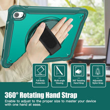 Load image into Gallery viewer, ProElite Cover for iPad (A16) 11th/10th Gen (2025/2022) Case, Rugged Shockproof Armor case for iPad 11th/10th Gen with Hand Grip and Rotating Kickstand (Transparent Back) Should Strap, Midnight Green