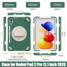 Load image into Gallery viewer, ProElite for Xiaomi Redmi Pad 2 Pro 12.1 inch Case, Rugged 3 Layer Armor case Cover for Xiaomi Redmi Pad 2 Pro 12.1 inch Case with Hand Grip and Rotating Kickstand with Shoulder Strap, Emarald Green
