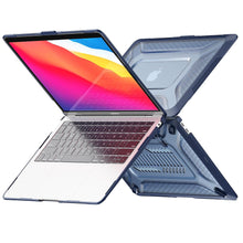 Load image into Gallery viewer, ProElite Transparent Case for MacBook Air 13" M2 2025/2024 M1 2021 2020 Release A2337 A2179 A1932 Model Touch ID, Heavy Duty Honeycomb Hard Shell with Slim TPU Bumper and Fold Kickstand, Dark Blue