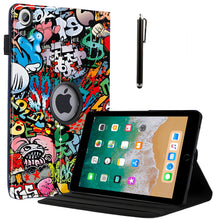 Load image into Gallery viewer, ProElite 360 Rotatable Smart Flip Case Cover for Apple iPad 9.7 inch 2018/2017 5th/6th Generation Air 1 Air 2 with Stylus Pen, Hippy