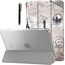 Load image into Gallery viewer, ProElite Smart Trifold Hard Back Flip Stand Case Cover for Apple iPad 9.7 inch 2018/2017 5th 6th Generation with Stylus Pen- Eiffel