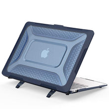 Load image into Gallery viewer, ProElite Transparent Case for MacBook Air 13" M2 2025/2024 M1 2021 2020 Release A2337 A2179 A1932 Model Touch ID, Heavy Duty Honeycomb Hard Shell with Slim TPU Bumper and Fold Kickstand, Dark Blue