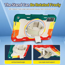 Load image into Gallery viewer, ProElite for Redmi Pad SE case, Rugged 3 Layer Armor case cover for Redmi Pad SE 11 inch with Hand Grip and Rotating KickStand with Shoulder Strap, Rainbow Red