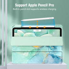 Load image into Gallery viewer, ProElite Case Cover for Apple iPad Air 13 inch M4/M3/M2 2026/2025/2024 Cover, Transparent Smart Flip Cover for iPad Air 13 inch M4/M3/M2 2026/2025/2024 with Pencil Holder, Marble Green