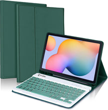 Load image into Gallery viewer, ProElite Keyboard case for Samsung Galaxy Tab S6 Lite 10.4 Inch 2024 SM-P610/P615 with Pencil Holder, Magnetic Detachable Wireless Bluetooth Keyboard Built-in 7-Colors Backlit, Dark Green