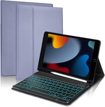 Load image into Gallery viewer, ProElite Keyboard case for Apple iPad 10.2" 9th Gen (2021) / 8th Gen / 7th Gen, with Pencil Holder, Magnetic Detachable Wireless Bluetooth Keyboard Built-in 7-Colors Backlit, Lavender
