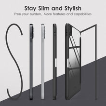 Load image into Gallery viewer, ProElite Smart Flip Case Cover for Apple iPad Air 13 inch/iPad Pro 12.9 inch 2022/2021/2020/2018 6th/5th/4th/3rd Gen, Transparent Back with Pencil Holder, Black