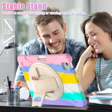 Load image into Gallery viewer, ProElite Rugged 3 Layer Armor case for Apple iPad Air 11 M3/M2 2025/2024/iPad Air 5th/4th Gen 10.9/iPad Pro 11 4th/3rd Gen with Apple Pencil Holder, Hand Grip and Rotating Kickstand, Rainbow Pink