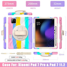 Load image into Gallery viewer, ProElite Cover for Xiaomi Mi Pad 7/7 Pro 11.2 inch Case, Rugged 3 Layer Armor case for Xiaomi Mi Pad 7/7 Pro with Hand Grip and Rotating Kickstand with Shoulder Strap & Pen Holder, Rainbow Pink