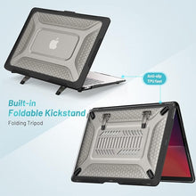 Load image into Gallery viewer, ProElite Transparent Case for MacBook Air 13 inch M2 2025/2024 M1 2021 2020 Release A2337 A2179 A1932 Model Touch ID, Heavy Duty Honeycomb Hard Shell with Slim TPU Bumper and Fold Kickstand, Black