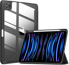 Load image into Gallery viewer, ProElite Smart Flip Case Cover for Apple iPad Air 13 inch/iPad Pro 12.9 inch 2022/2021/2020/2018 6th/5th/4th/3rd Gen, Transparent Back with Pencil Holder, Black