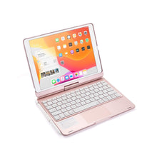 Load image into Gallery viewer, ProElite Rotatable Wireless Bluetooth TouchPad Keyboard flip case Cover for Apple iPad 10.2 inch 9th/8th/7th Generation, Built-in 7-Colors Backlit, Rose Gold