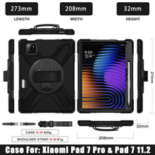 Load image into Gallery viewer, ProElite Cover for Xiaomi Mi Pad 8/8 Pro/Mi Pad 7/7 Pro 11.2 inch, Rugged 3 Layer Armor case with Hand Grip & Rotating Kickstand with Shoulder Strap & Pen Holder, Black