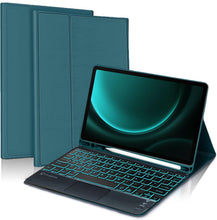 Load image into Gallery viewer, ProElite TouchPad Keyboard case for Samsung Galaxy Tab S9 FE+/S10+ 12.4 inch with S Pen Holder, Magnetic Detachable Wireless Bluetooth TouchPad Keyboard Built-in 7-Colors Backlit, Dark Green