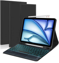 Load image into Gallery viewer, ProElite TouchPad Keyboard case for Apple iPad Air 13 2024 & iPad pro 12.9 5th/6th Gen with Pencil Holder, Magnetic Detachable Bluetooth Keyboard Built-in 7-Colors Backlit, Black