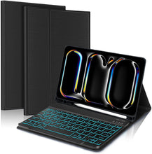 Load image into Gallery viewer, ProElite Keyboard case for Apple iPad Pro 11 inch 2024/2025 M4/M5 with Pencil Holder, Magnetic Detachable Wireless Bluetooth Keyboard Built-in 7-Colors Backlit, Black