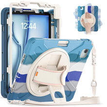 Load image into Gallery viewer, ProElite Rugged 3 Layer Armor case for Apple iPad Air 11 M3/M2 2025/2024/iPad Air 5th/4th Gen 10.9/iPad Pro 11 4th/3rd Gen with Apple Pencil Holder, Hand Grip and Rotating Kickstand, Rainbow Blue