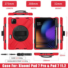 Load image into Gallery viewer, ProElite Cover for Xiaomi Mi Pad 8/8 Pro/Mi Pad 7/7 Pro 11.2 inch, Rugged 3 Layer Armor case with Hand Grip & Rotating Kickstand with Shoulder Strap & Pen Holder, Red