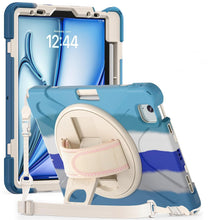 Load image into Gallery viewer, ProElite Rugged 3 Layer Armor case for Apple iPad Air 11 M3/M2 2025/2024/iPad Air 5th/4th Gen 10.9/iPad Pro 11 4th/3rd Gen with Apple Pencil Holder, Hand Grip and Rotating Kickstand, Rainbow Blue